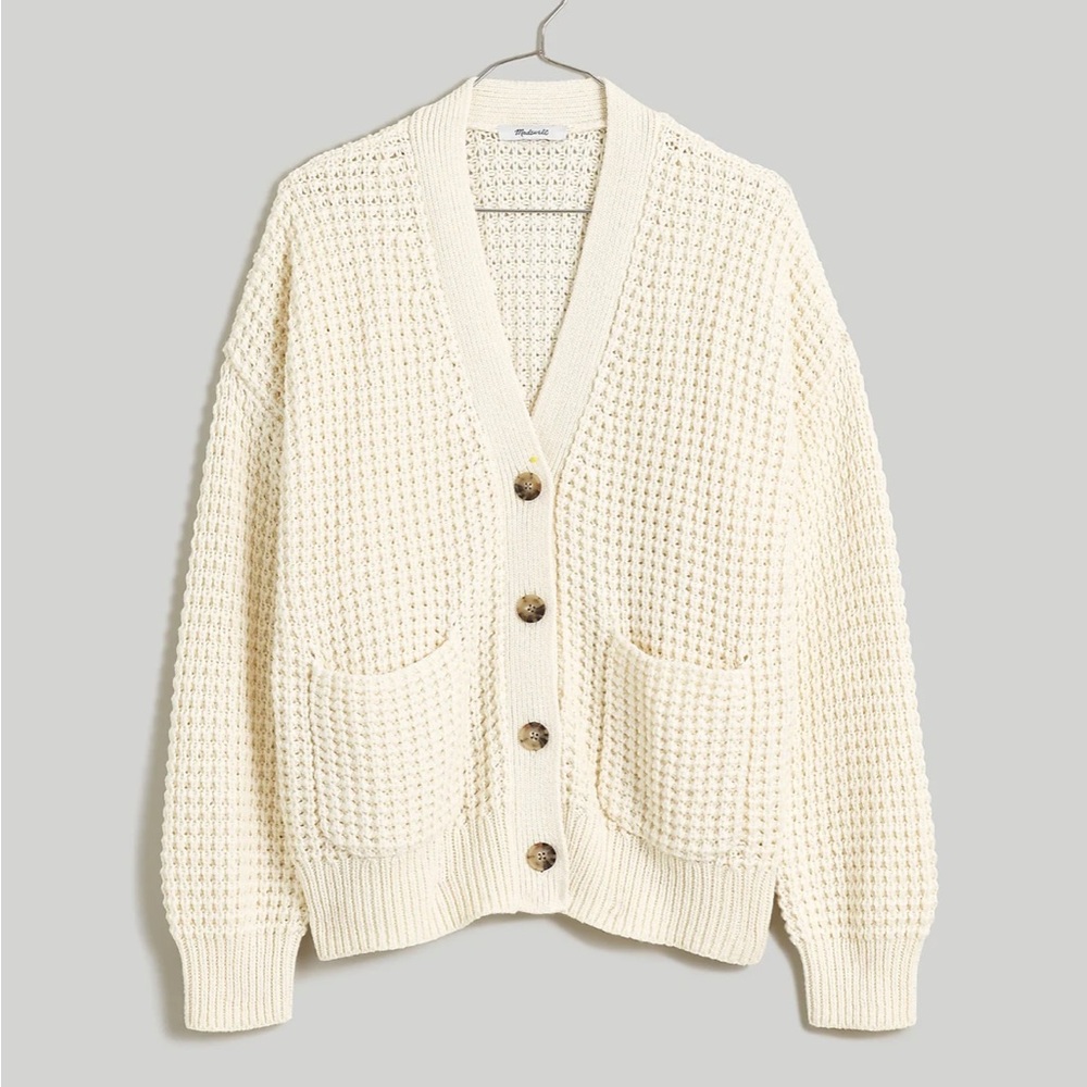 Waffle-Knit V-Neck Cardigan - Picture 1 of 4